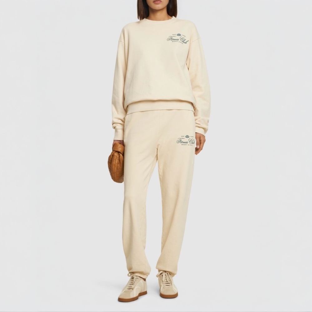 Sporty & Rich New York Fitness Club Crewneck Sweatshirt In Cream - Picture 9 of 9